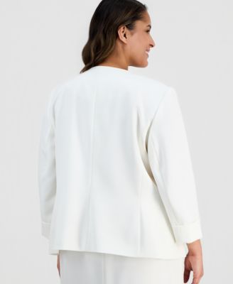 Plus Size Collarless Open-Front Stretch Crepe Jacket 