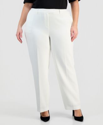 Plus Size Stretch Crepe Press-Pleat Straight-Leg Pants 