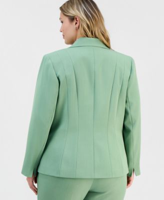 Plus Size Stretch-Crepe Single-Button Seamed Jacket 