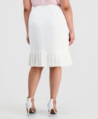 Plus Size Pleat-Trim Stretch Crepe Skirt 