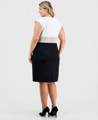 Plus Size Round-Neck Colorblocked Crepe Sheath Dress