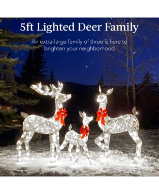 3-Piece Lighted Christmas Deer Set Outdoor Yard Decoration with 360 LED Lights, Stakes