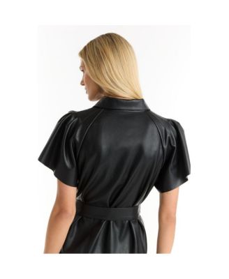Women's Devin Leather Ruffle Dress - Black