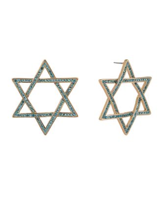 Blue Stone Star of David Hoop Earrings