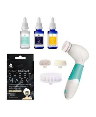 Complete Skincare Bundle – Advanced Facial & Body Cleansing Brush + Anti-Aging Serum Set + 5-Pack Charcoal Sheet Masks