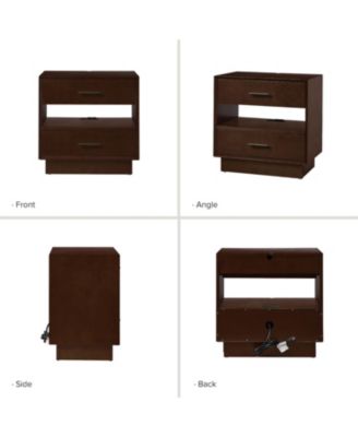 Zulema Mid-Century Modern 2-Drawer Nightstand with Built-In Outlets and Hidden Drawer
