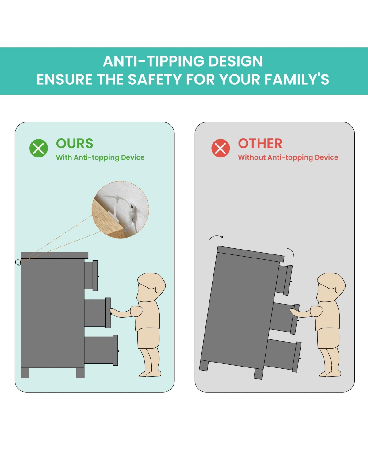 Casainc Wooden Kitchen Cabinet with 6 Double Drawers