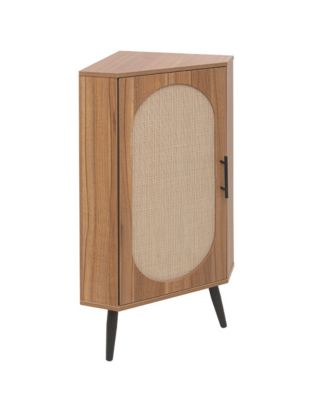 CASAINC 40"H Natural Rattan Door & Adjustable Shelves Freestanding Corner Cabinet