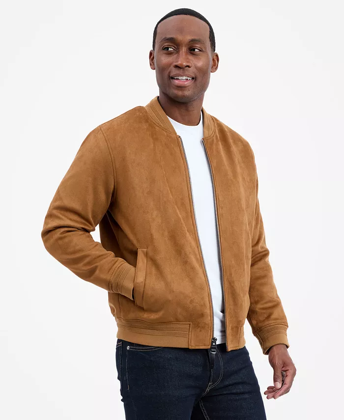Men's Faux Suede Bomber Jacket - thumbnail 6