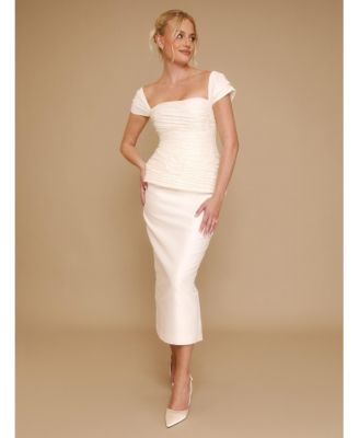 Women's Gathered Bardot Peplum Midi Dress