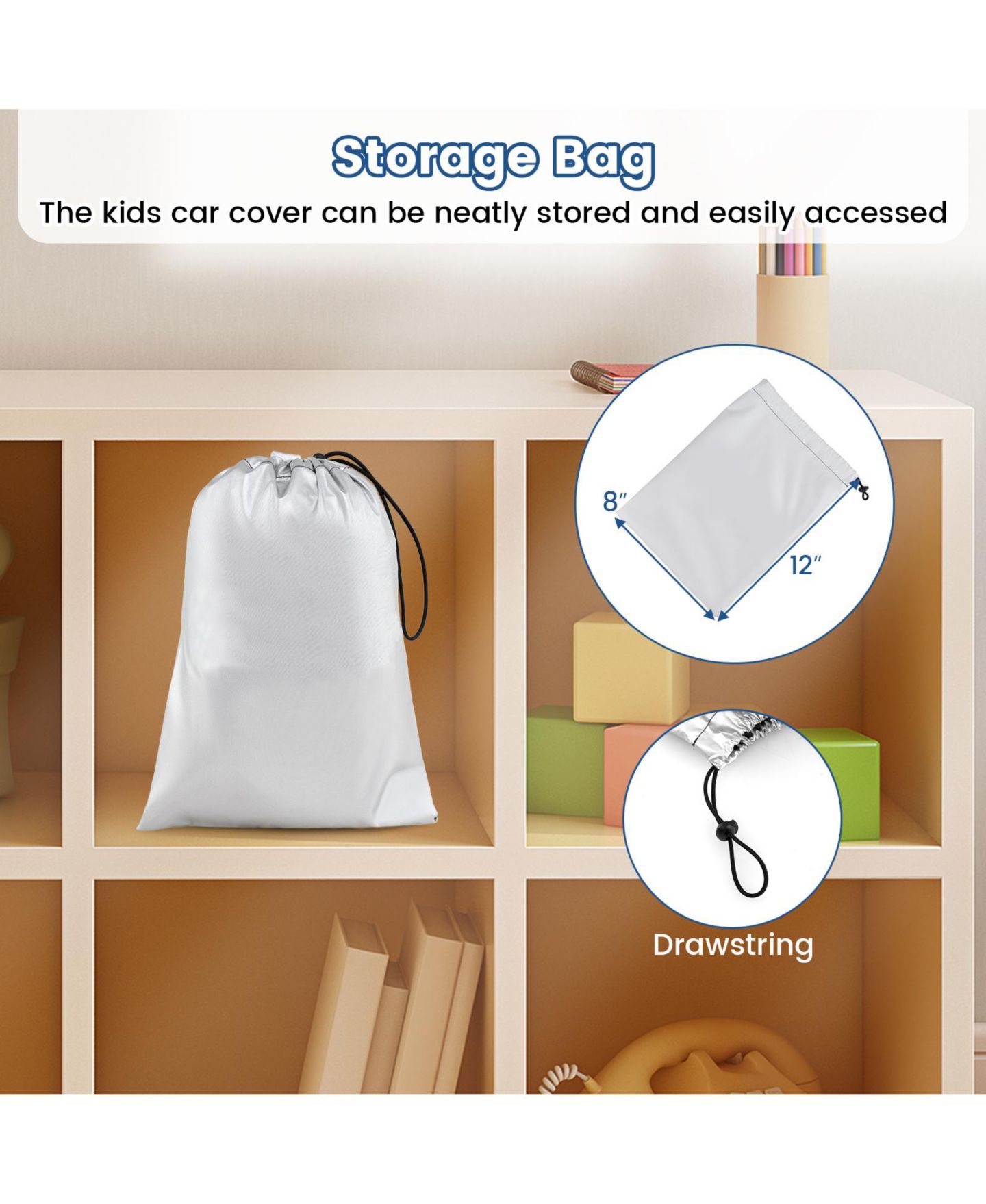 Детские игрушки SUGIFT Universal Polyester Taffeta Wind-Resistant Ride-On Toy Car Cover with Drawstring Storage Bag, цвет: Серебряный — фото 5