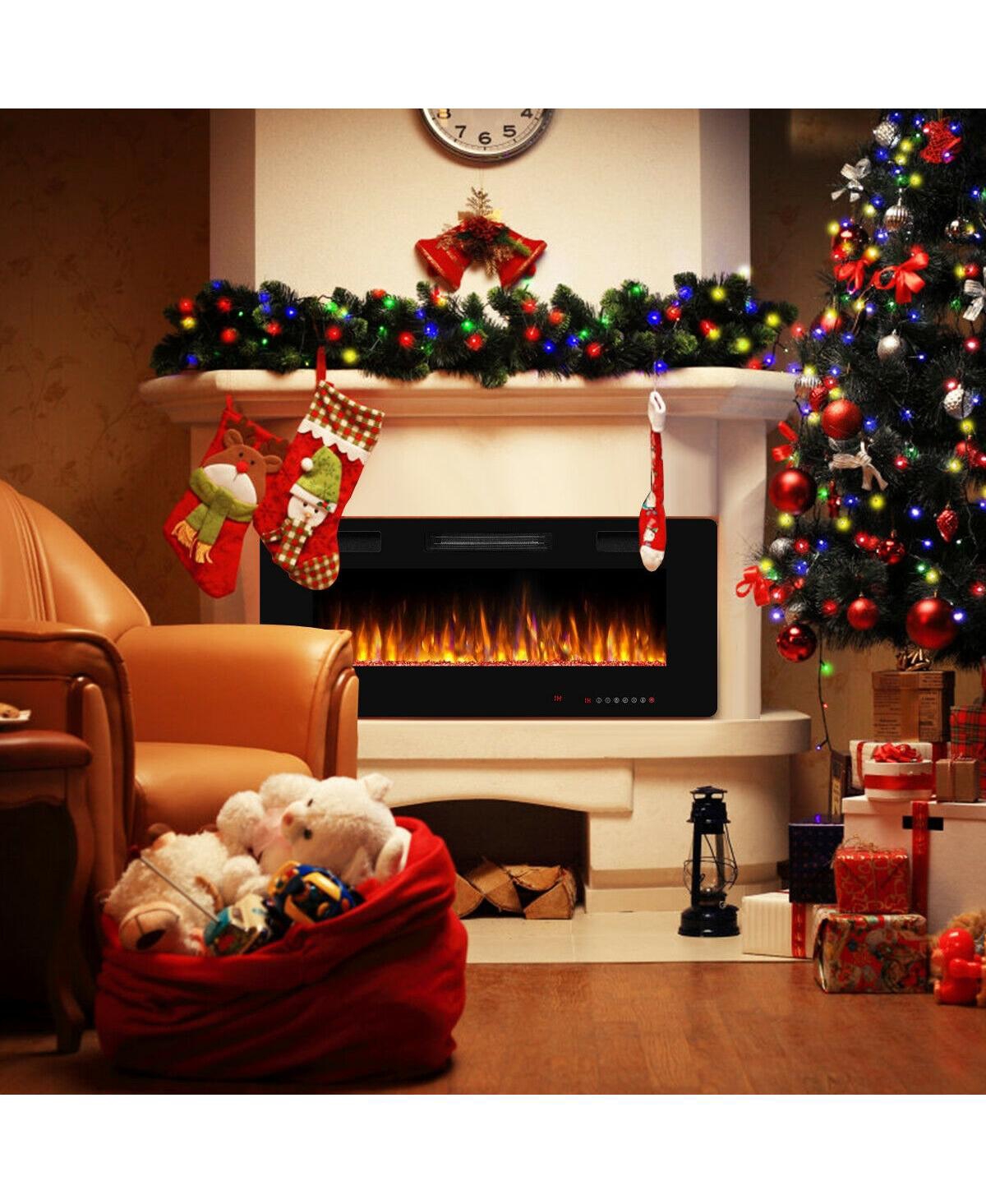 Sugift 42 Inch Recessed Ultra Thin Electric Fireplace with Timer