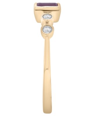 Amethyst (1/6 ct. t.w.) & Diamond (1/10 ct. t.w.) Baguette Ring in 14k Gold-Plated Over Sterling Silver