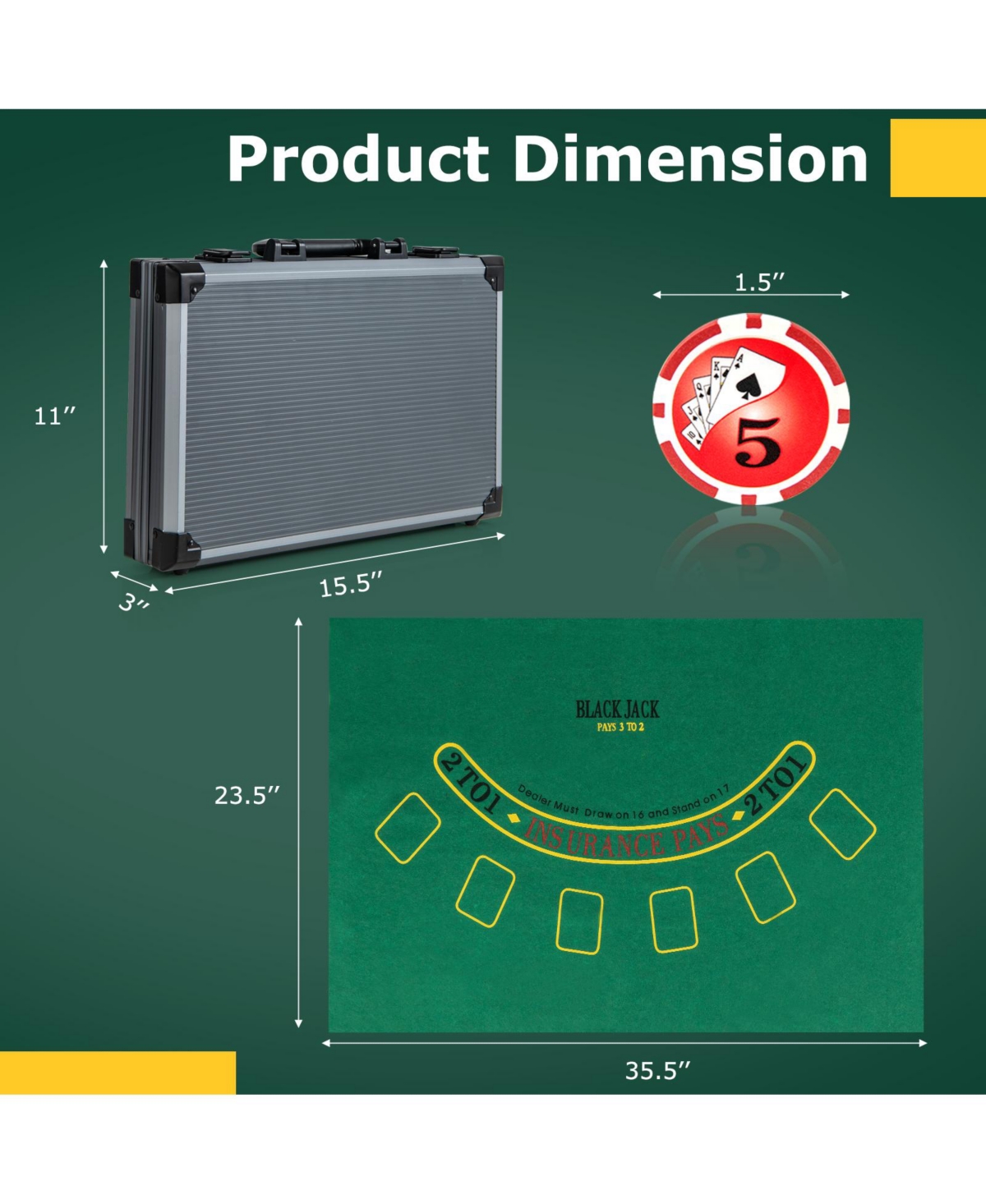 Sugift 400 Pcs Casino Poker Chip Set with Case, Cards, Dice & Felt