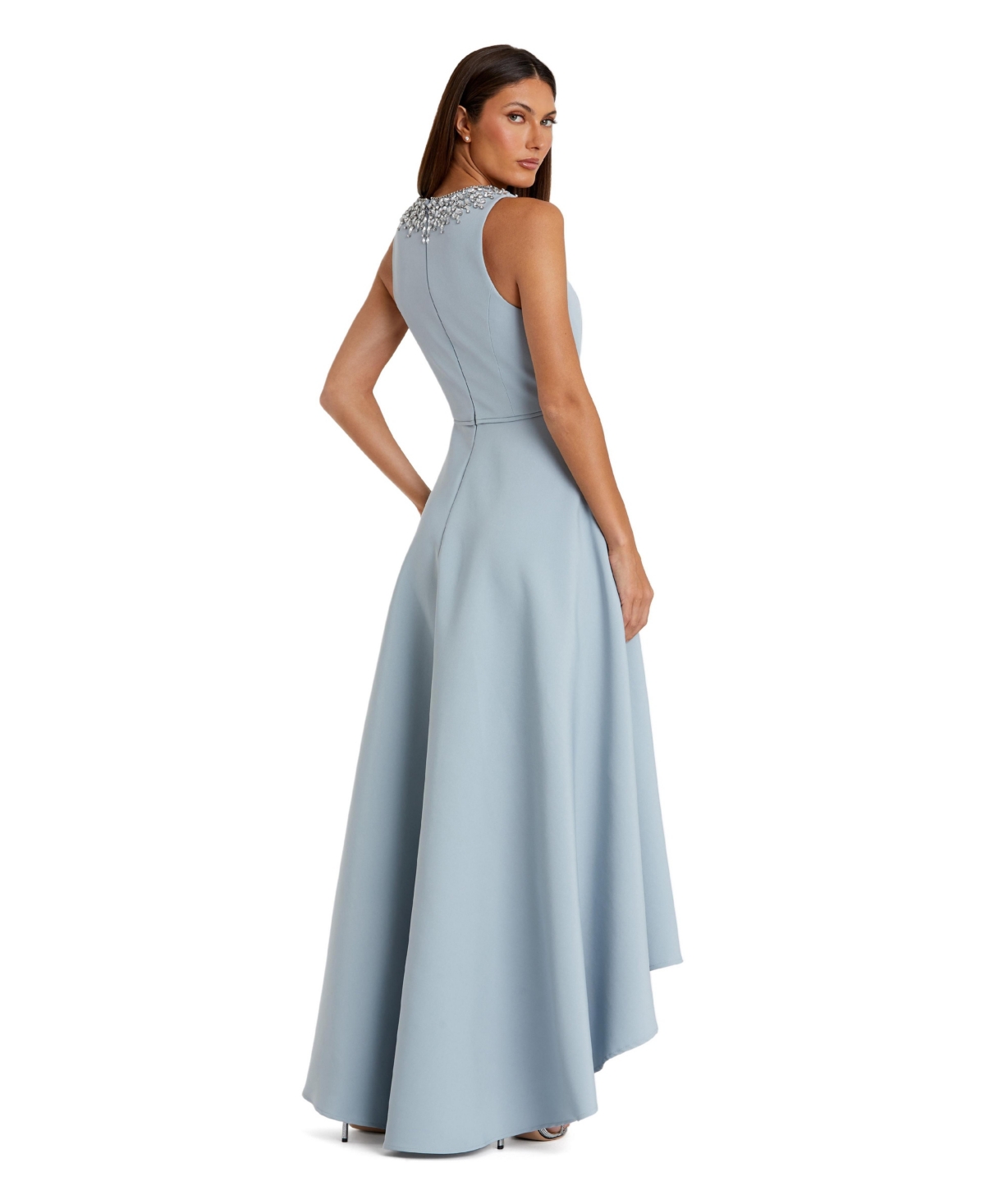 Mac Duggal Women's Crepe Embellished Neck Sleeveless High Low Gown