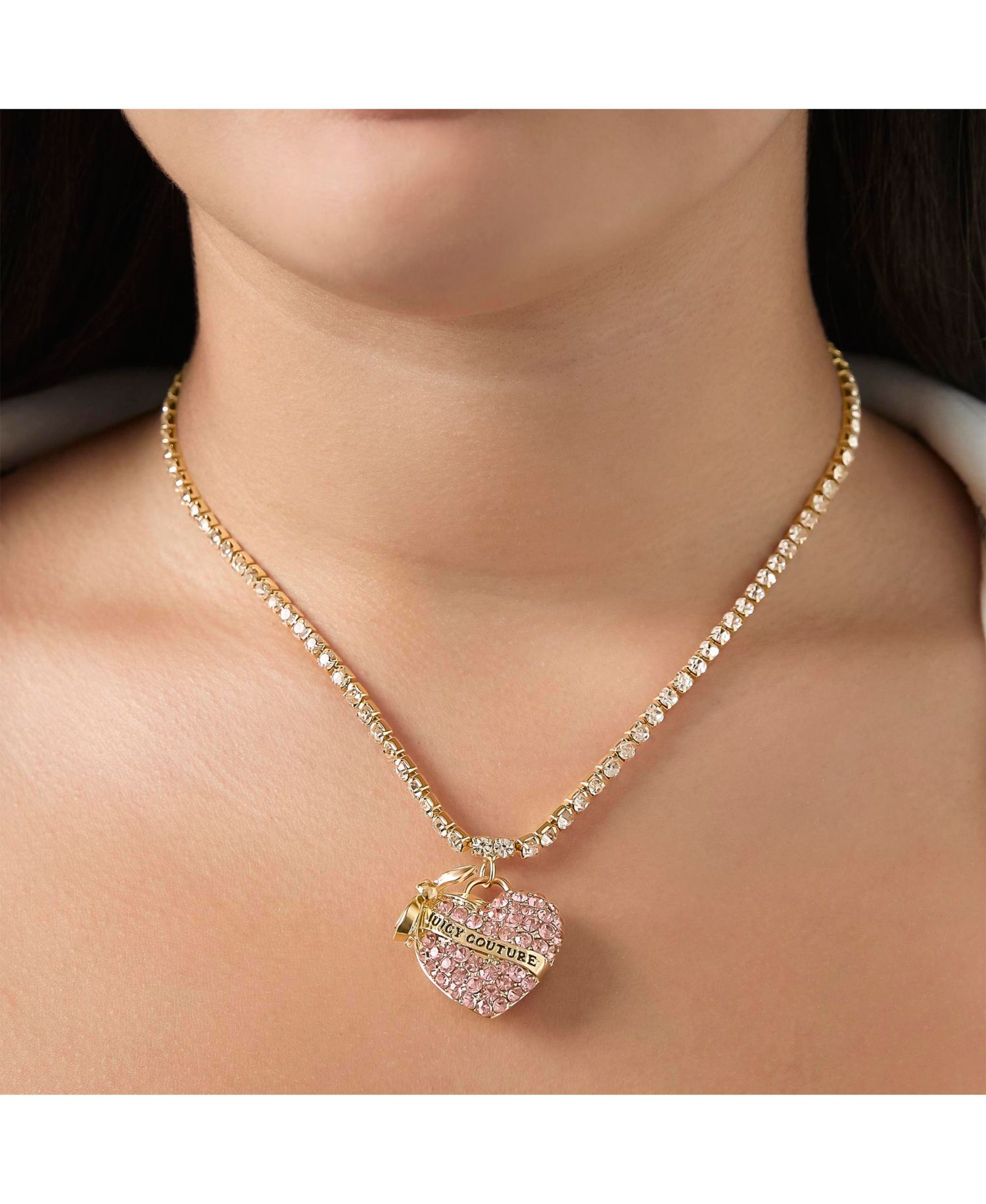 PavÃ© Heart Pendant Necklace, Gold&acirc;€‘Tone