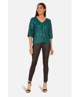 Women's Fluted Sleeve Sequin Top