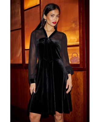 Women's Velvet Sheer Sleeves Skater Dress