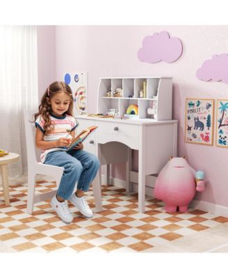 Kids Study Desk &amp; Chair Set Children Wooden Craft Table w/ Chair &amp; Hutch