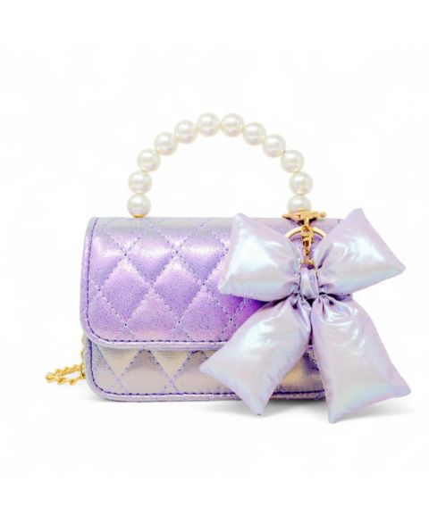 Сумка ZOMI GEMS Shiny Quilted Fluffy Bow Handbag для девочек, цвет: Фиолетовый