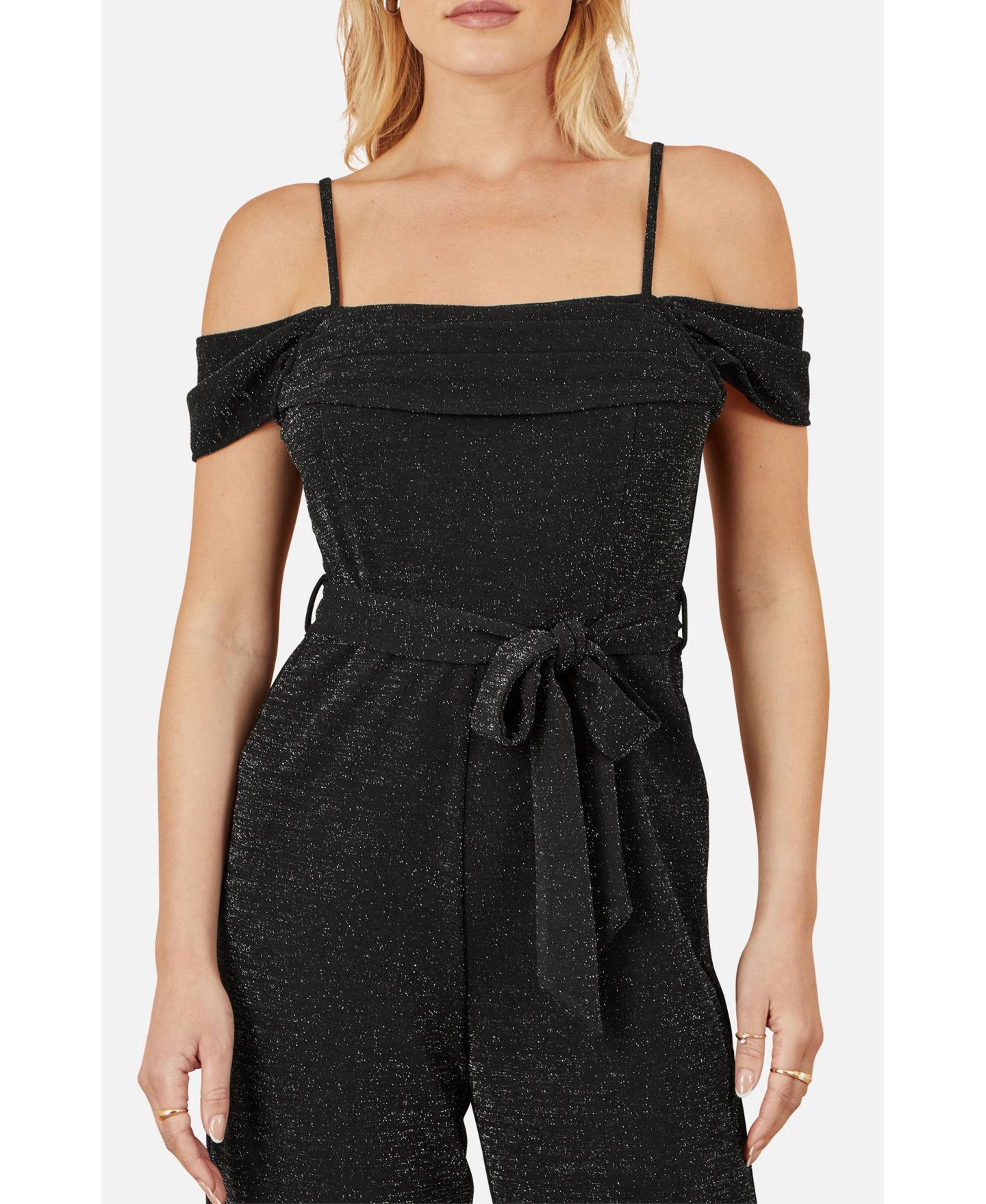 Женский комбинезон Yumi Sparkle Stretch Bardot Jumpsuit, цвет: Чёрный — фото 8