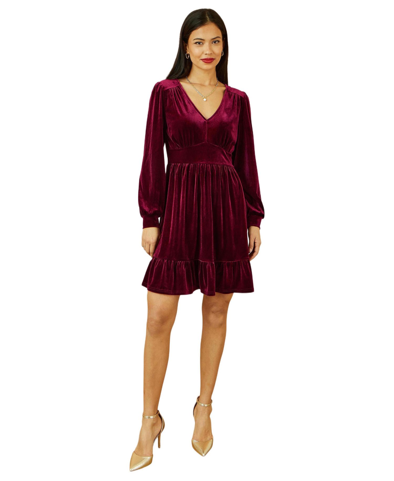 Women's Velvet Long Sleeve Skater Dress