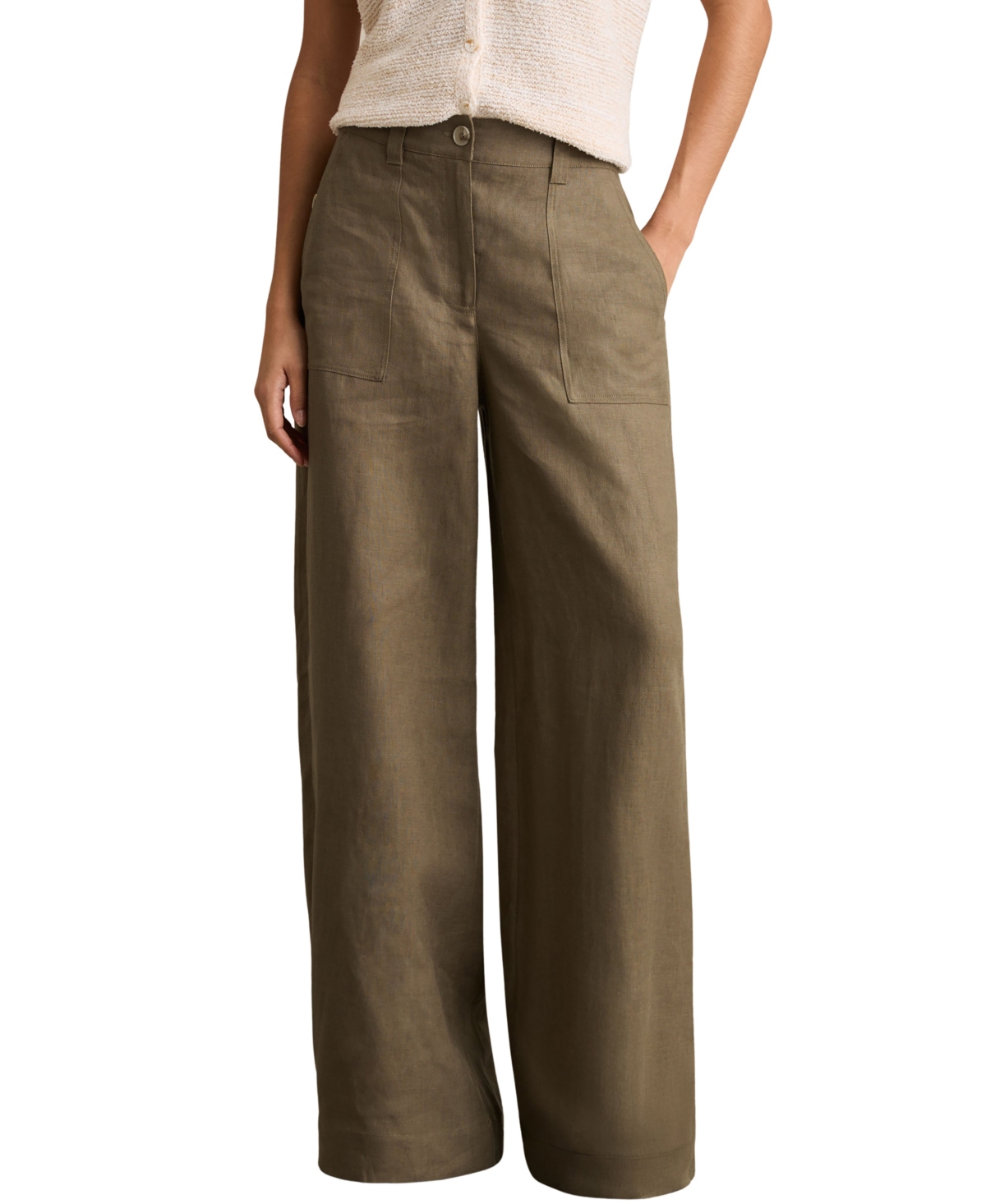 Reiss Women's Linen Wide-leg Pants In Brown