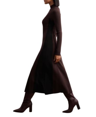 Women's Knitted Contrast-Panel Midi Dress