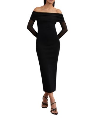 REISS - Women's Sheer-Sleeve Knit Midi Dress