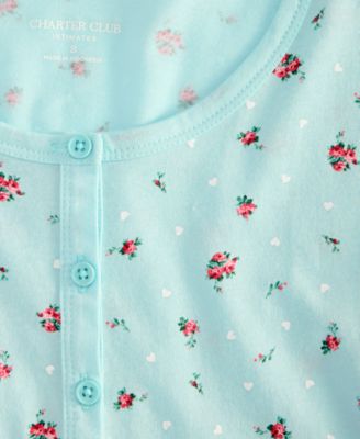 Women's Cotton Printed Long Sleeve Henley Sleepshirt, Created for Macy's
