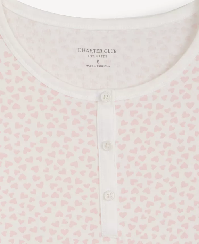 Women's Cotton Printed Long Sleeve Henley Sleepshirt - thumbnail 5