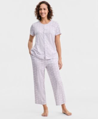 Women's 2-Pc. Cotton Printed Cropped Pajamas Set, Created for Macy's