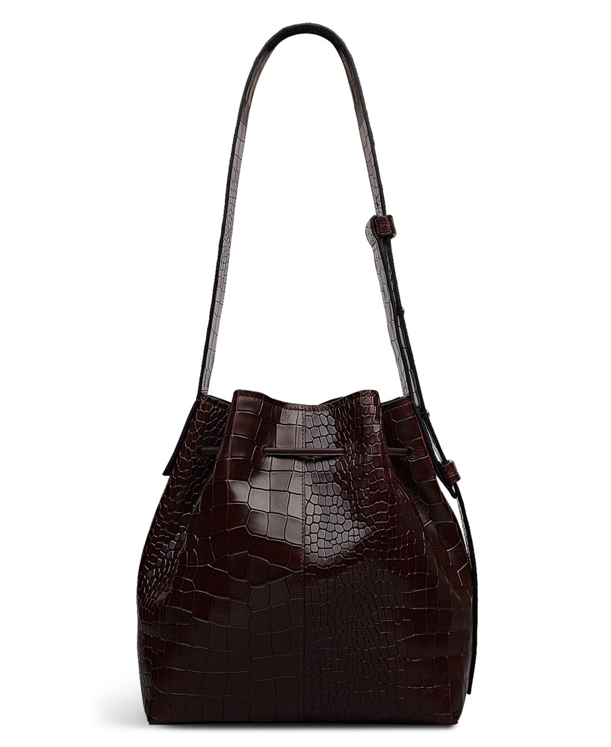 Radley London York Mews Faux Croc Small Drawstring Shoulder Bag In Burgundy