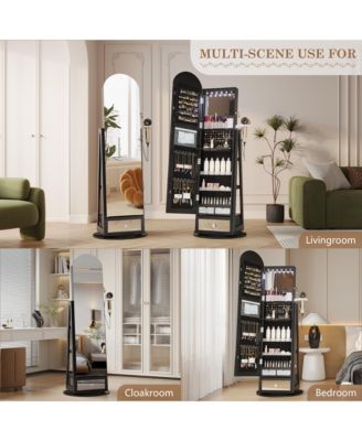 360&deg; Swivel Jewelry Armoire with LED Lights & Lockable Mirror