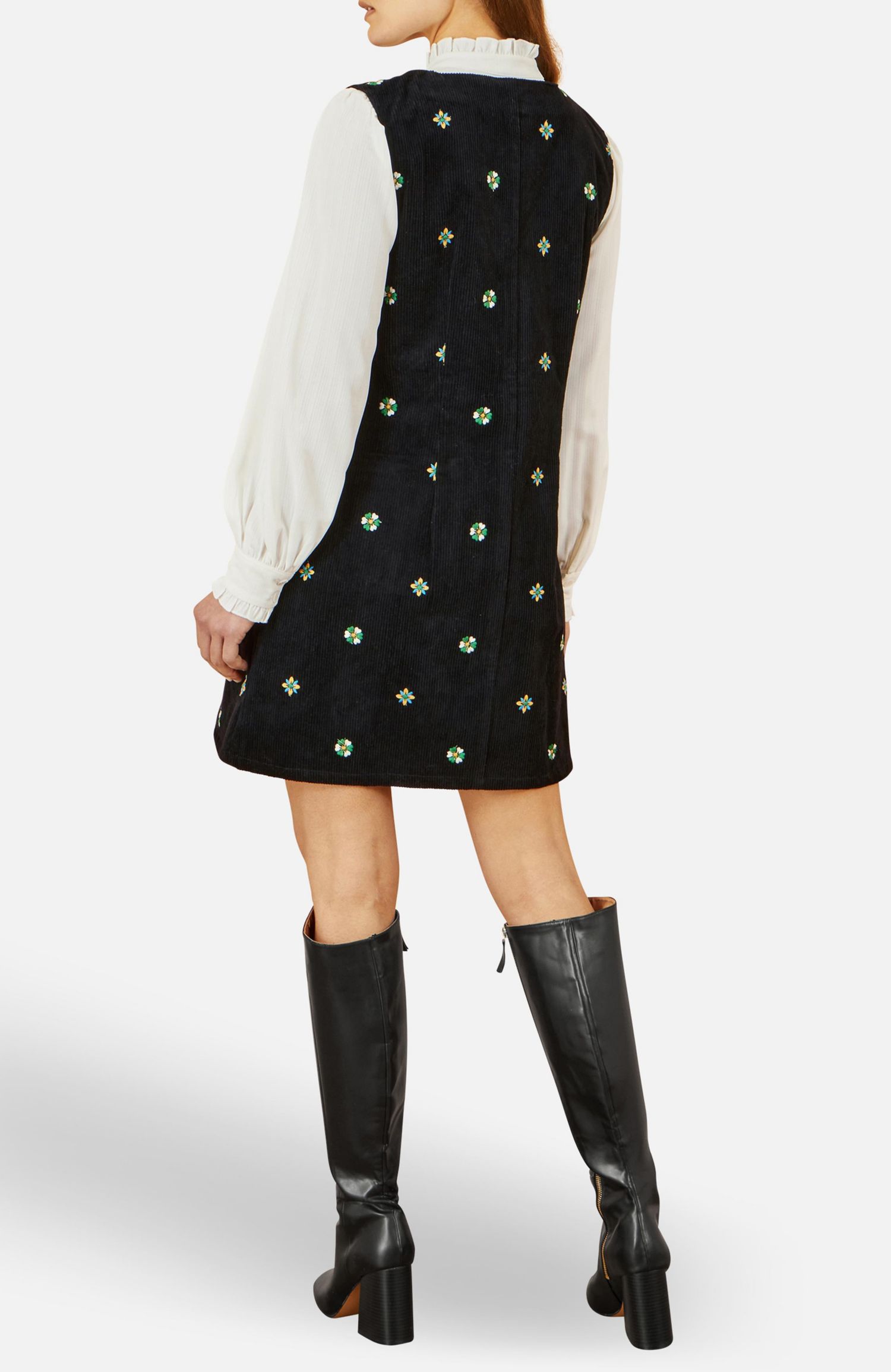 Women's Embroidered Button Up Pinafore Dress