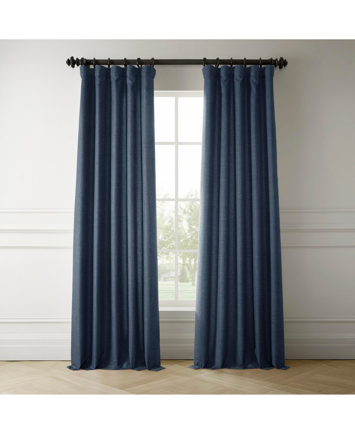 Half Price Drapes Sergeants Blue Italian Faux Linen Room Darkening Curtain