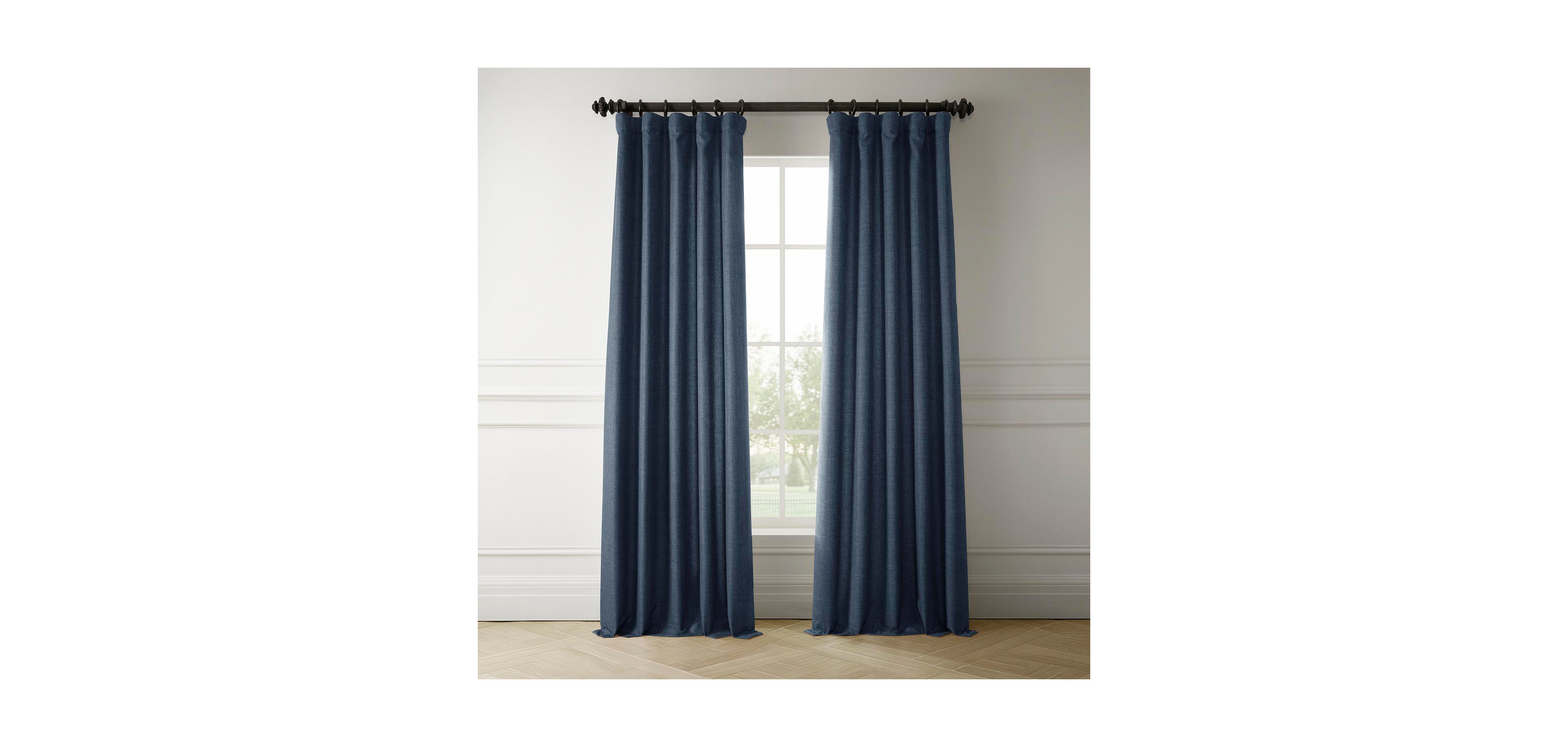 Half Price Drapes Sergeants Blue Italian Faux Linen Room Darkening Curtain