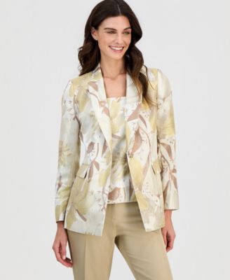 Women's Peak-Lapel One-Button Jacquard Jacket 