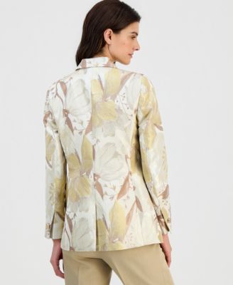 Women's Peak-Lapel One-Button Jacquard Jacket 