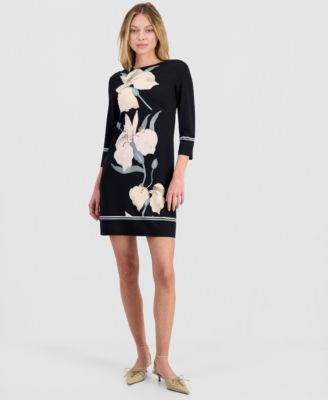 Women's Printed Boat-Neck 3/4-Sleeve T-Shirt Dress