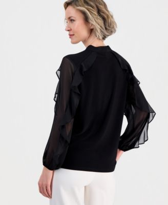 Women’s Tie-Neck Ruffle-Long-Sleeve Top