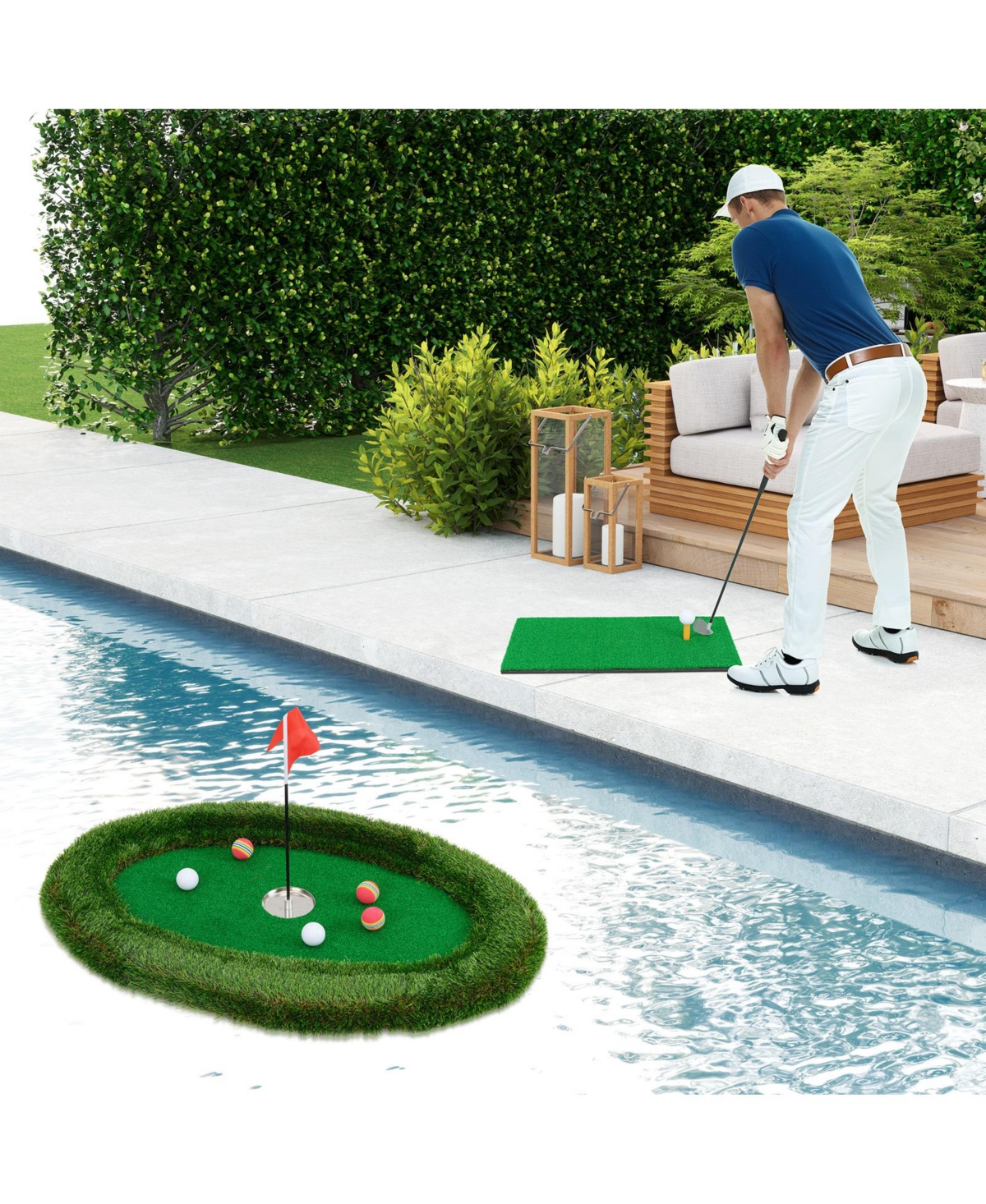 Skonyon Floating Golf Green Oval Floating Chipping for Pool