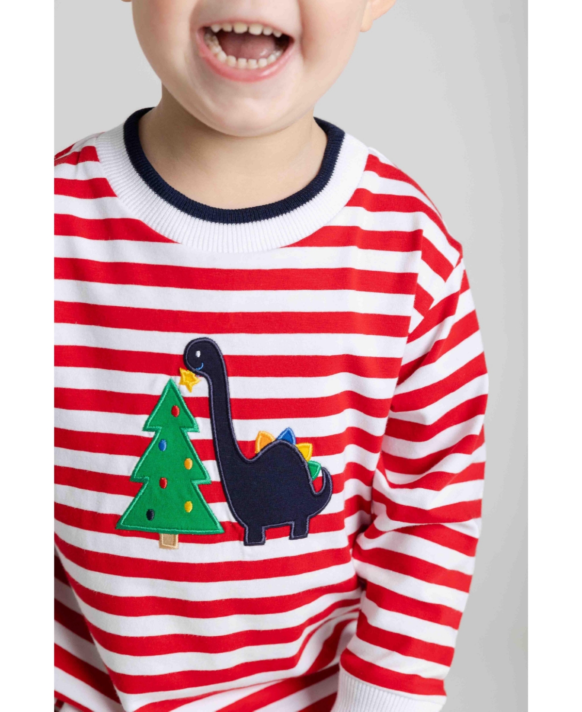 Florence Eiseman Toddler Boys Stripe Knit Shirt With Dino And Christmas Tree