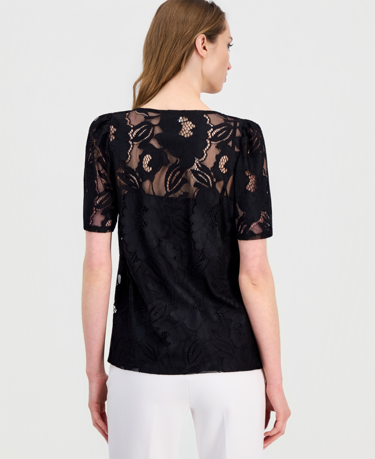 Anne Klein Women's Short-Sleeve Lace Tee