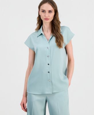 Women's Cap-Sleeve Pleated-Back Shirt