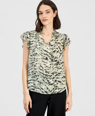 Women's Ruffle-Sleeve Tie-Neck Blouse