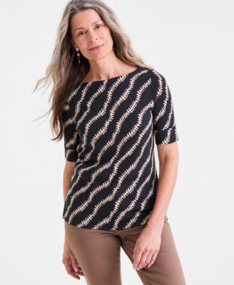 Women's Printed Boat-Neck Elbow-Sleeve Top, Macy's Exclusive