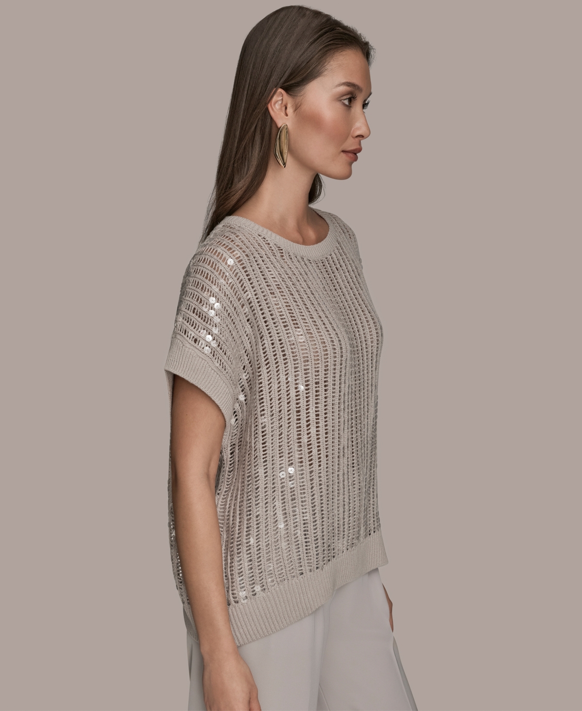 Donna Karan New York Women's Short-Sleeve Crewneck Sweater