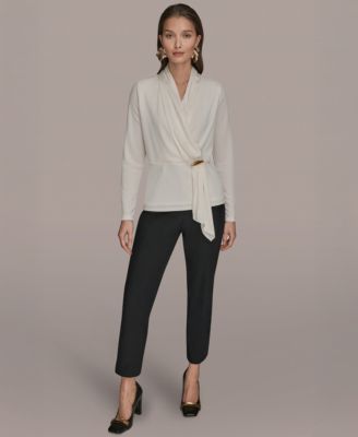 Women's Long Sleeve Faux Wrap Knit Top