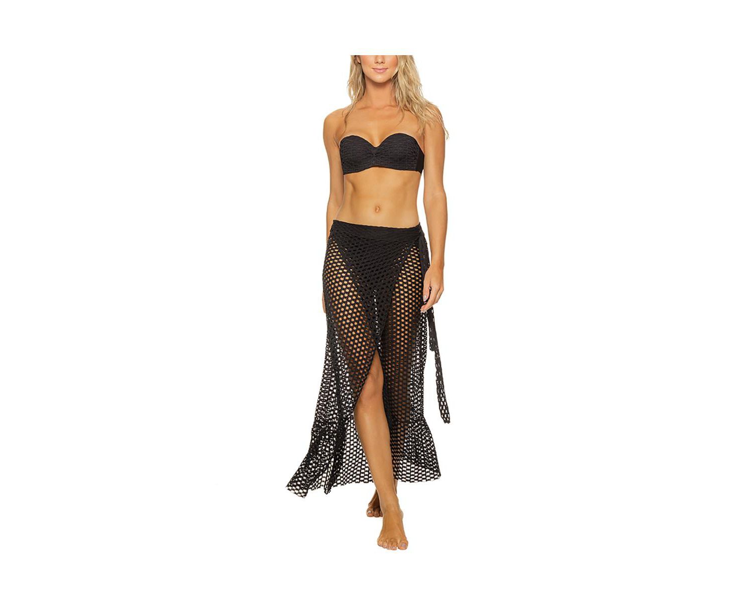 Women's Honeycomb Lattice Wrap Maxi Skirt Cover-up